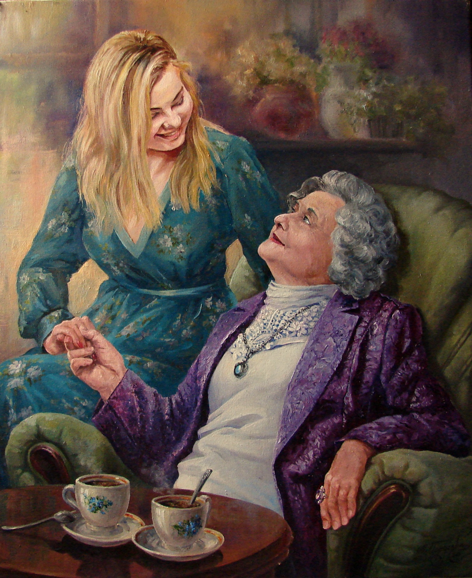 Бабушка с внучкой. Холст, масло. 60х50. 2020 год